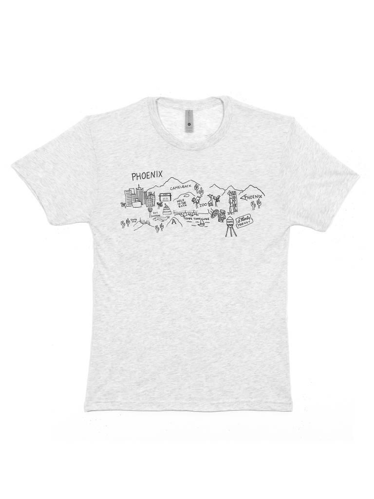 Comfortable shirt has map of Phoenix, AZ landmarks