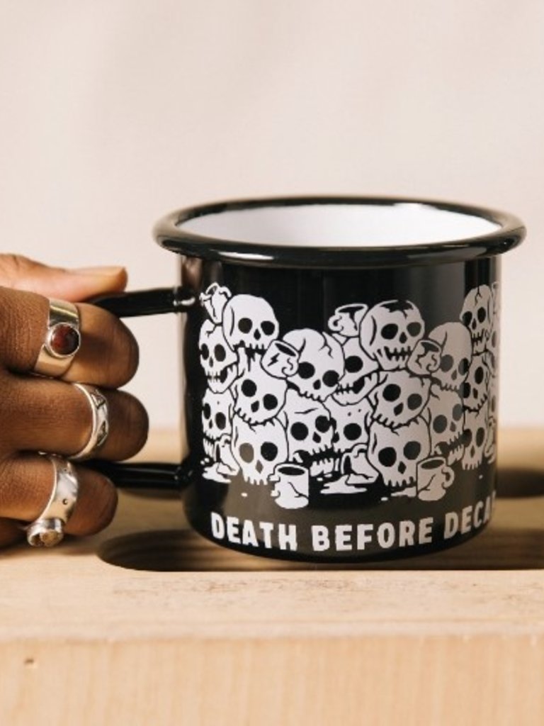 Death Before Decaf Enamel Tin Mug