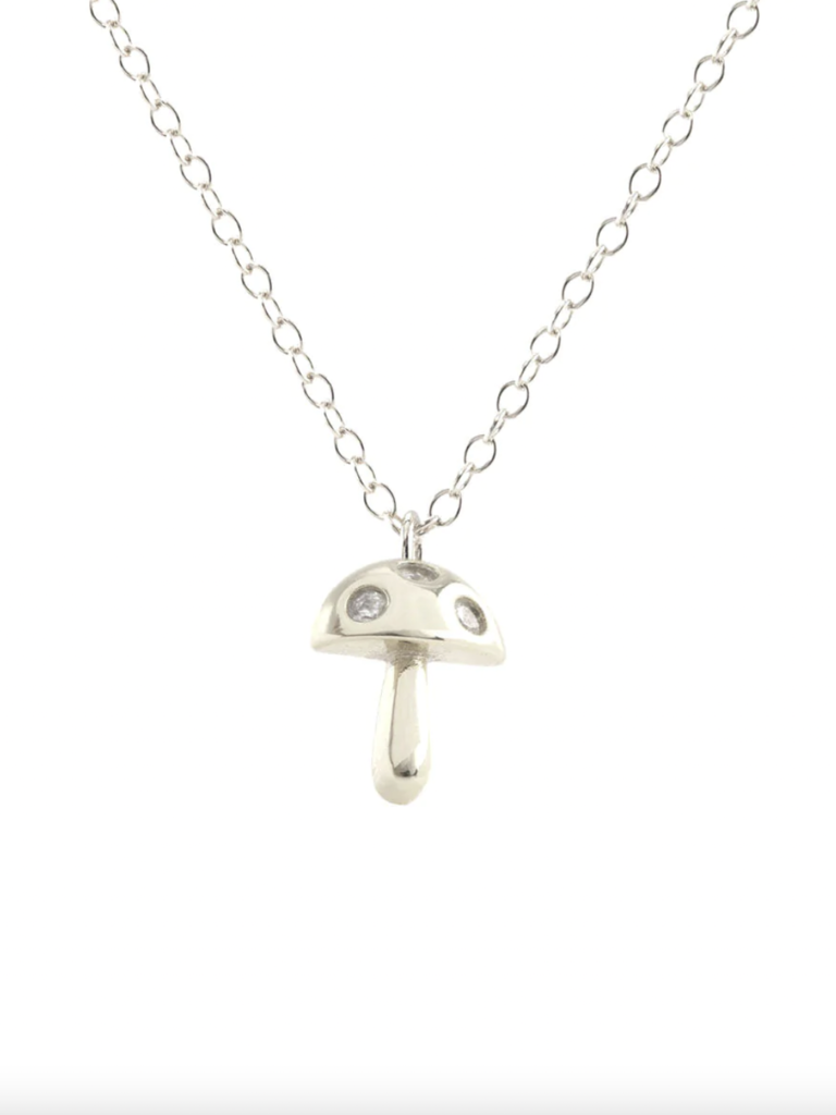 Silver Mushroom Crystal Necklace