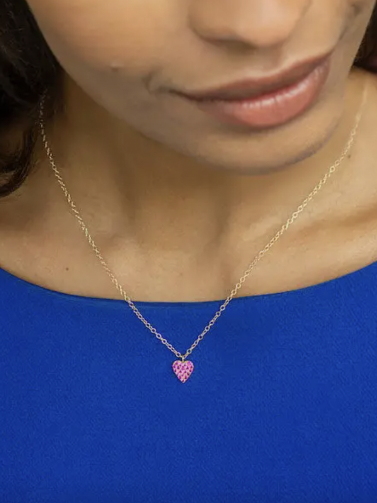 Ruby Heart Crystal Charm Necklace