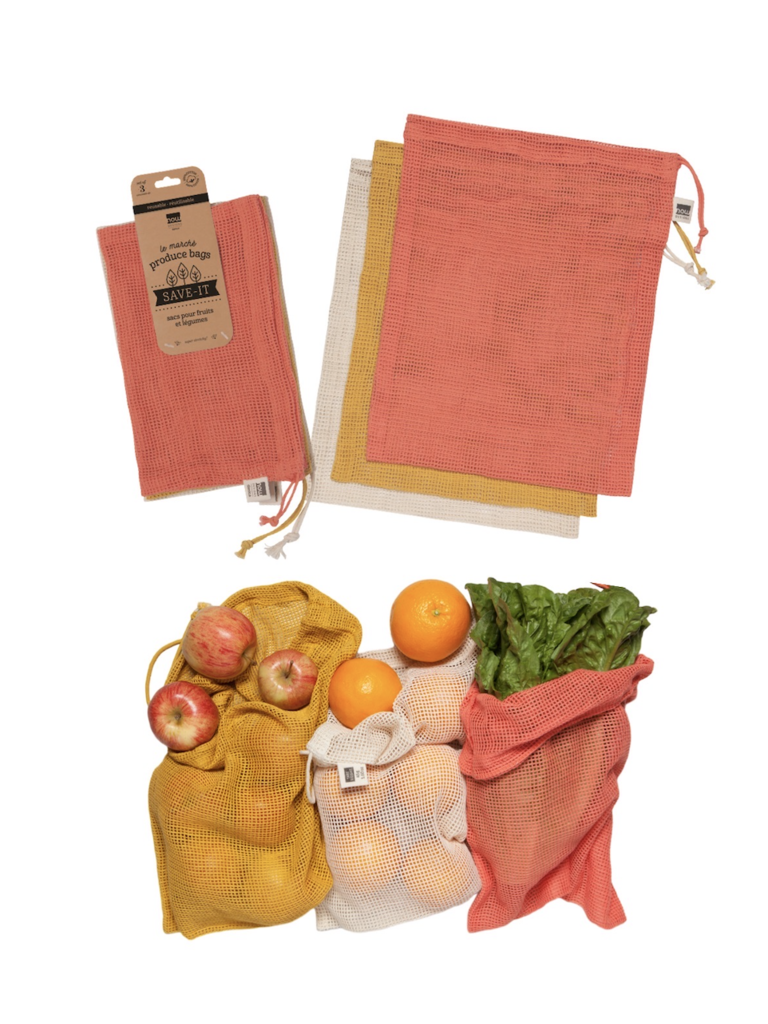 Mesh Produce Bags - Set/3, Coral