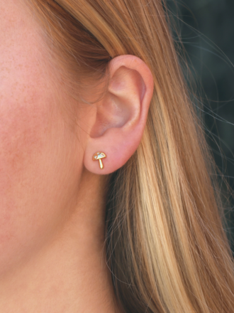 Mushroom Crystal Earrings - Gold