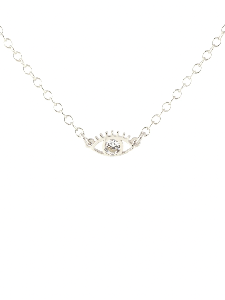 Crystal Eye Charm Necklace - Silver
