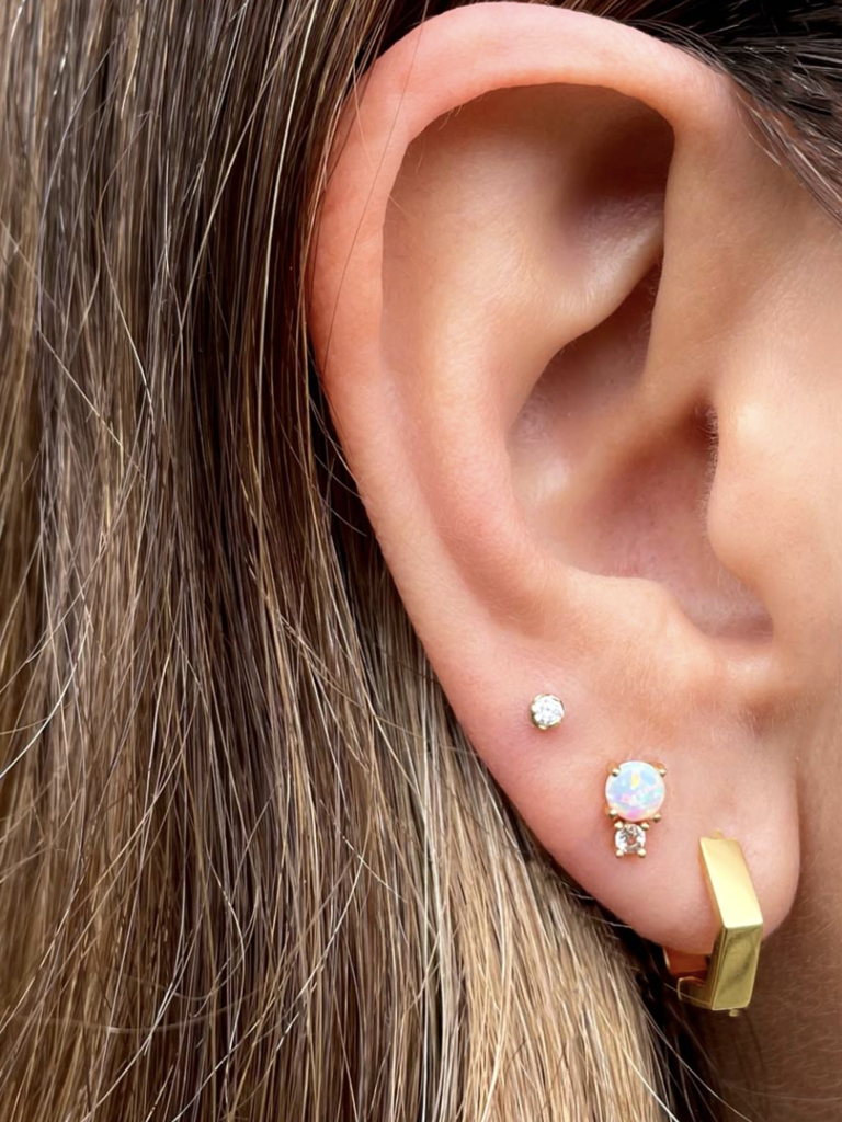 Hexagon Huggie Hoop Earrings - Gold