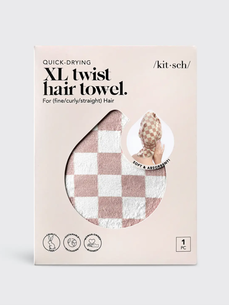 XL Quick-Dry Hair Towel - Terracotta Check