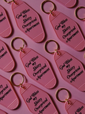 God Bless My Apartment Key Tag - Pink God Bless My Apartment Key Tag - Pink