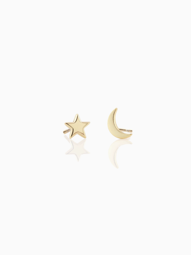 Star and Moon Studs - Gold
