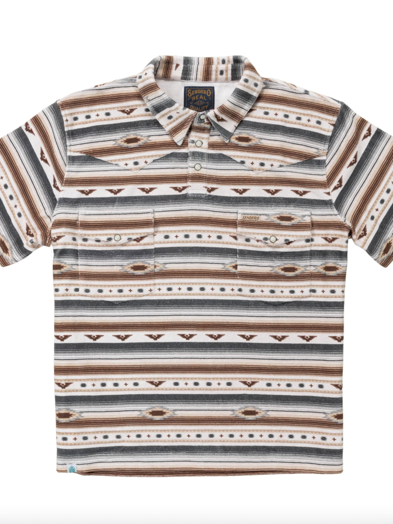 Cantina Terry Polo Shirt - Gray/Tan Southwest