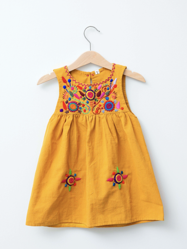 Jardinita Embroidered Dress - Mustard