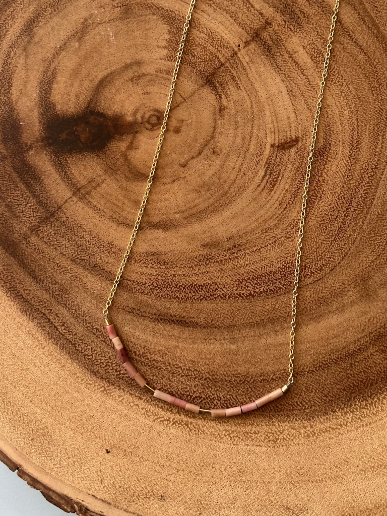 Gemstone Heishi Necklace - Pink Opal