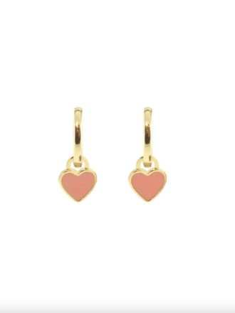 Heart Enamel Huggie Hoops - Gold + Pink