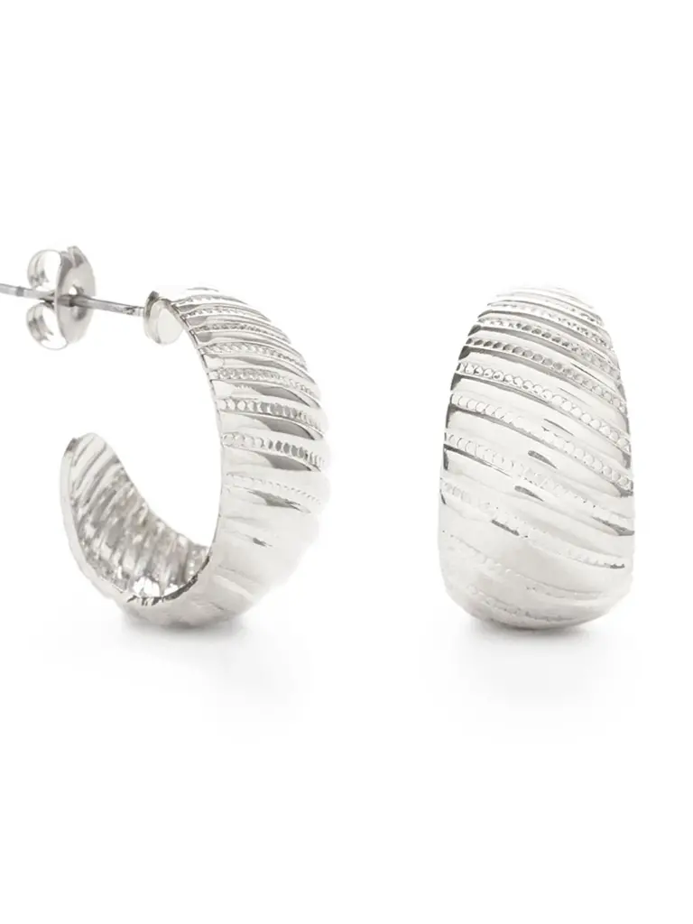 Vintage Beaded Shell Hoops - Silver
