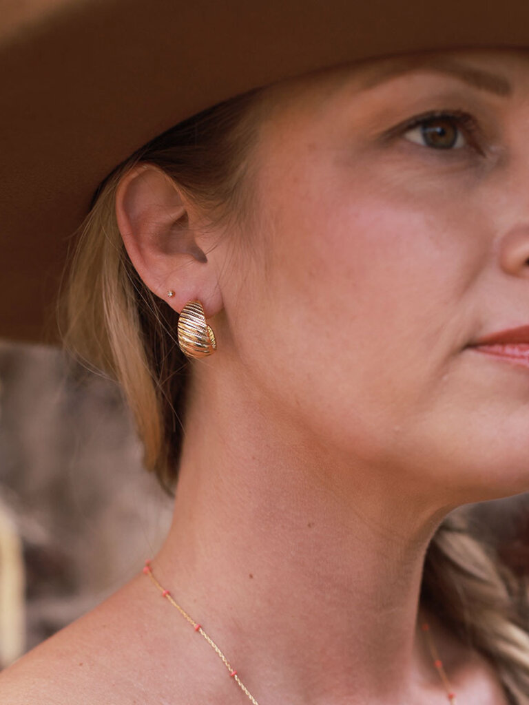 Vintage Beaded Shell Hoops - Silver