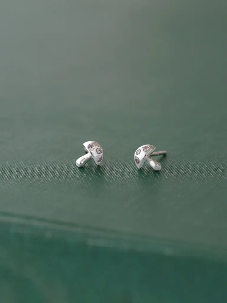 Mushroom Crystal Earrings - Silver