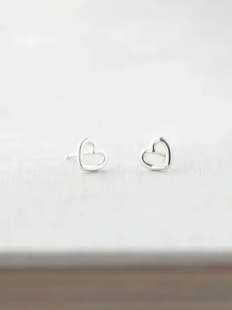 Heart Outline Studs - Silver