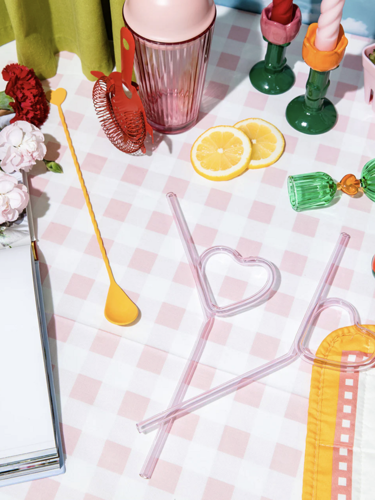 Hearts Glass Straw Set