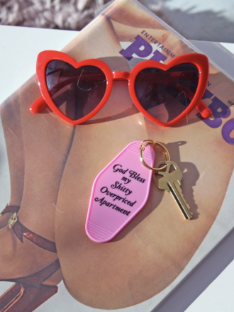 God Bless My Apartment Key Tag - Pink