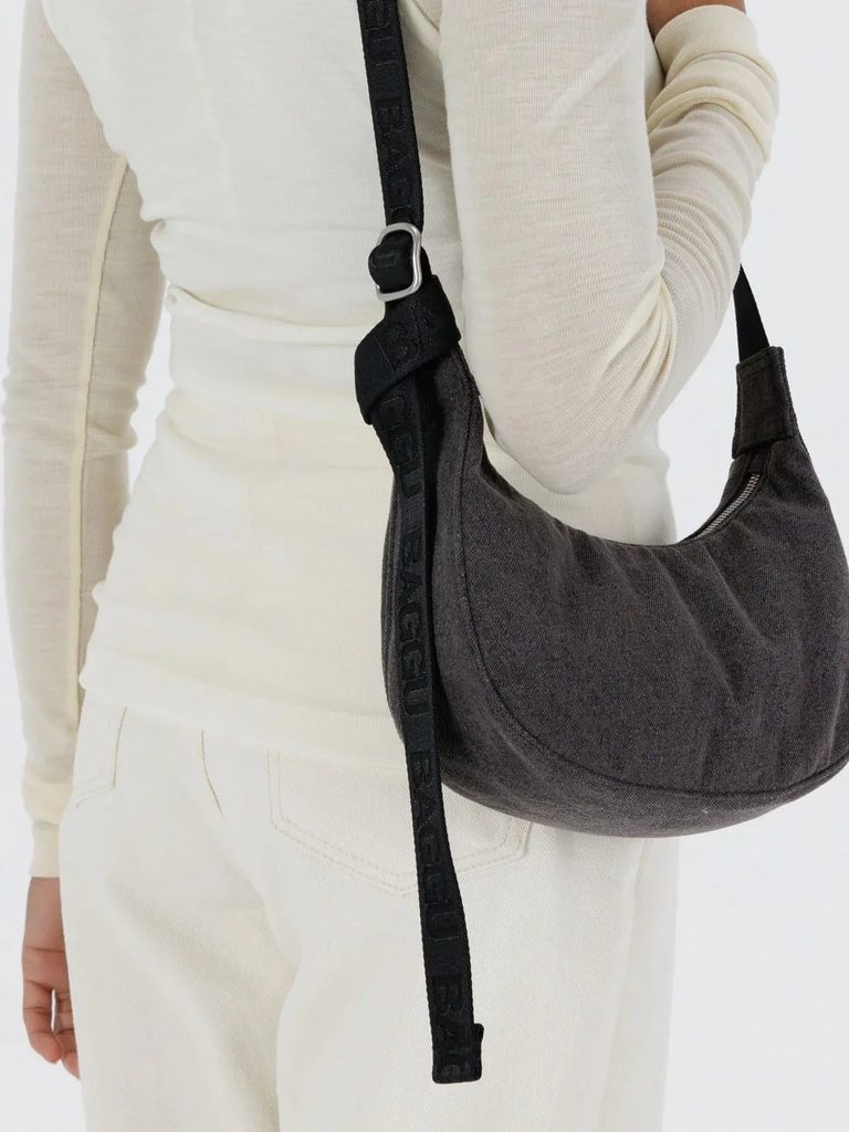 Small Denim Crescent Bag