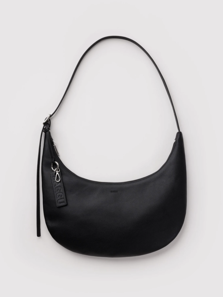 Medium Recycled Leather Flat Crescent Bag