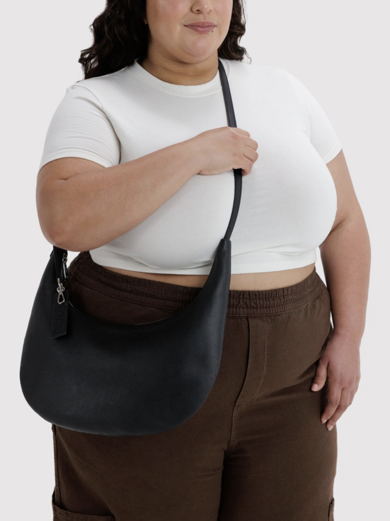 Medium Recycled Leather Flat Crescent Bag