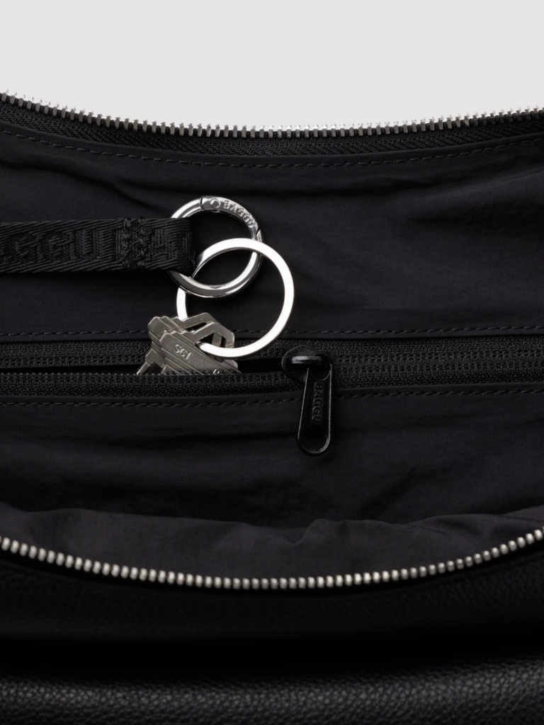 Medium Recycled Leather Flat Crescent Bag