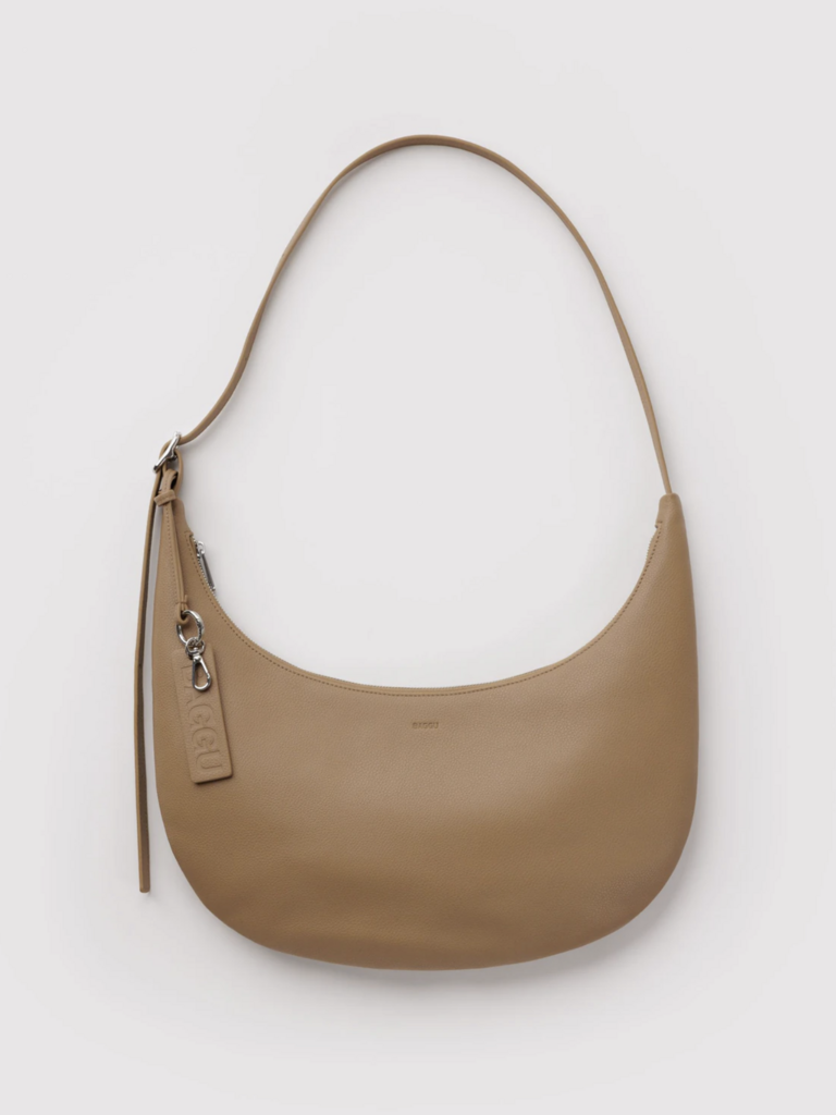 Medium Recycled Leather Flat Crescent Bag