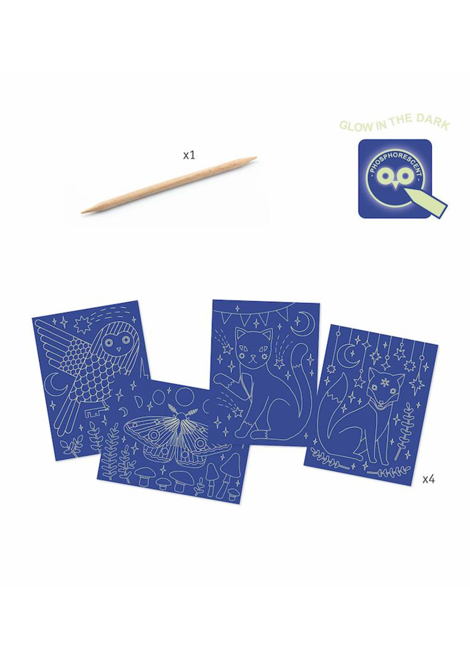 Djeco At Night Glow-in-the-Dark Scratch Card Activity Set