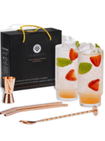 Vemacity Vemacity - Handmade Ripple Highball Glasses With Rose Gold Accessories