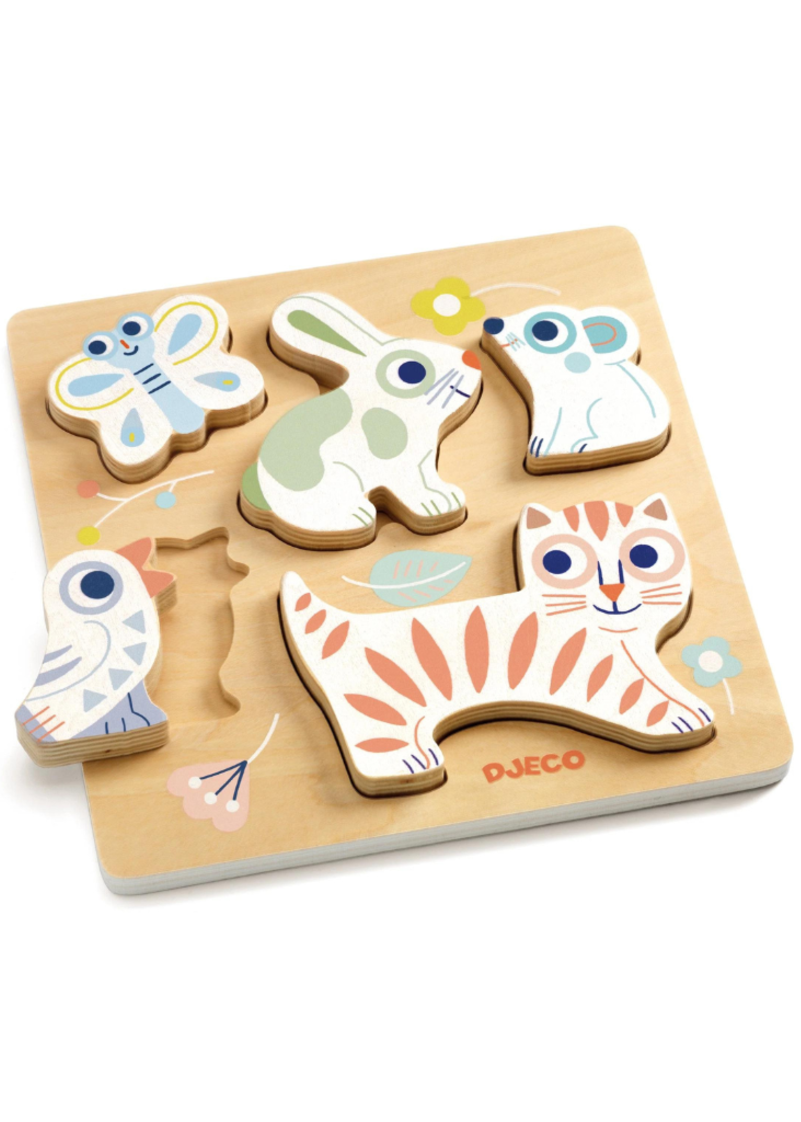 Djeco  Puzzle 3 livelli in legno per bambini Anima Basic – PIPI & PUPU and  friends