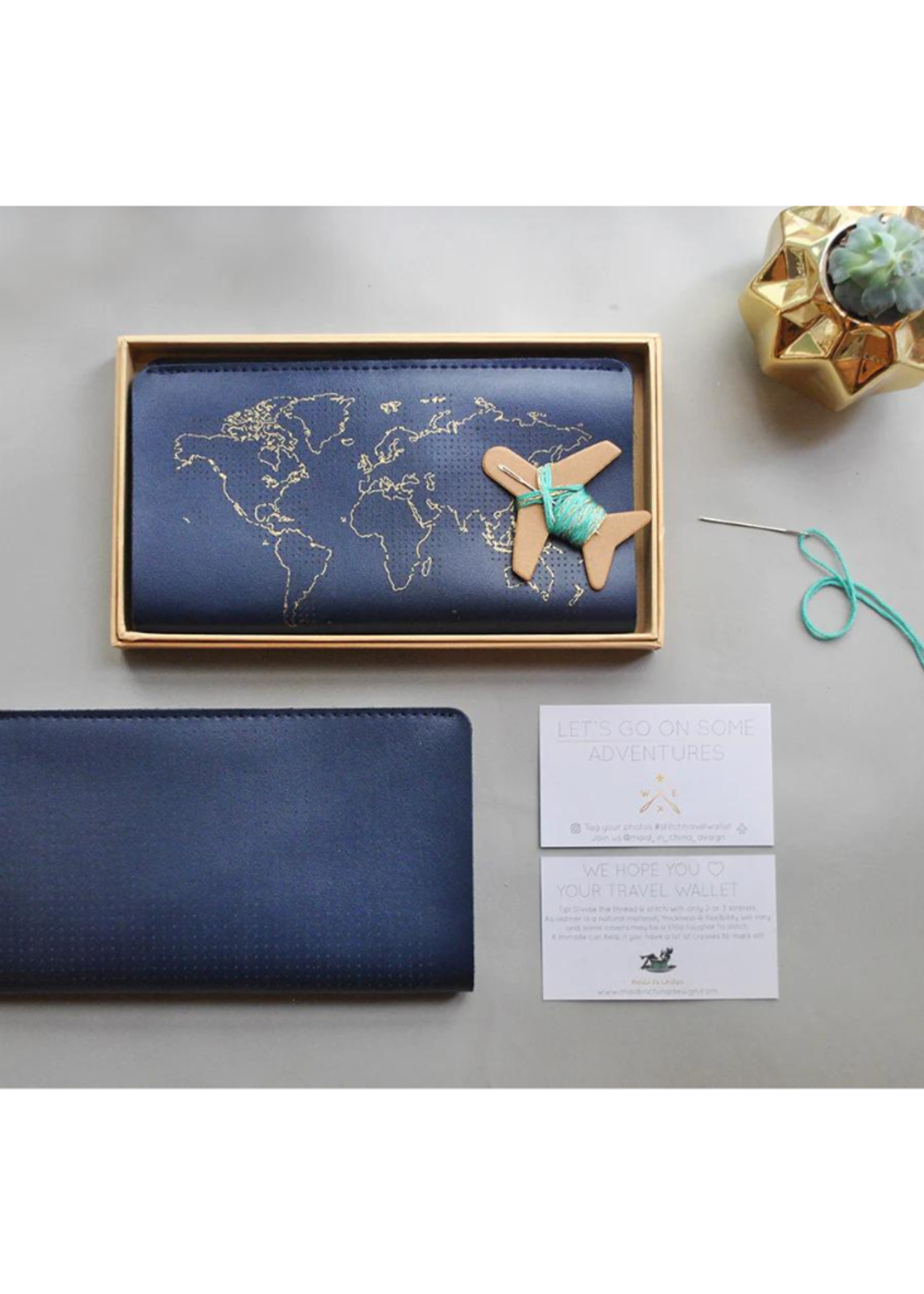 Chasing Threads Chasing Threads - Stitch Where You've Been Travel Wallet -  Navy Leather