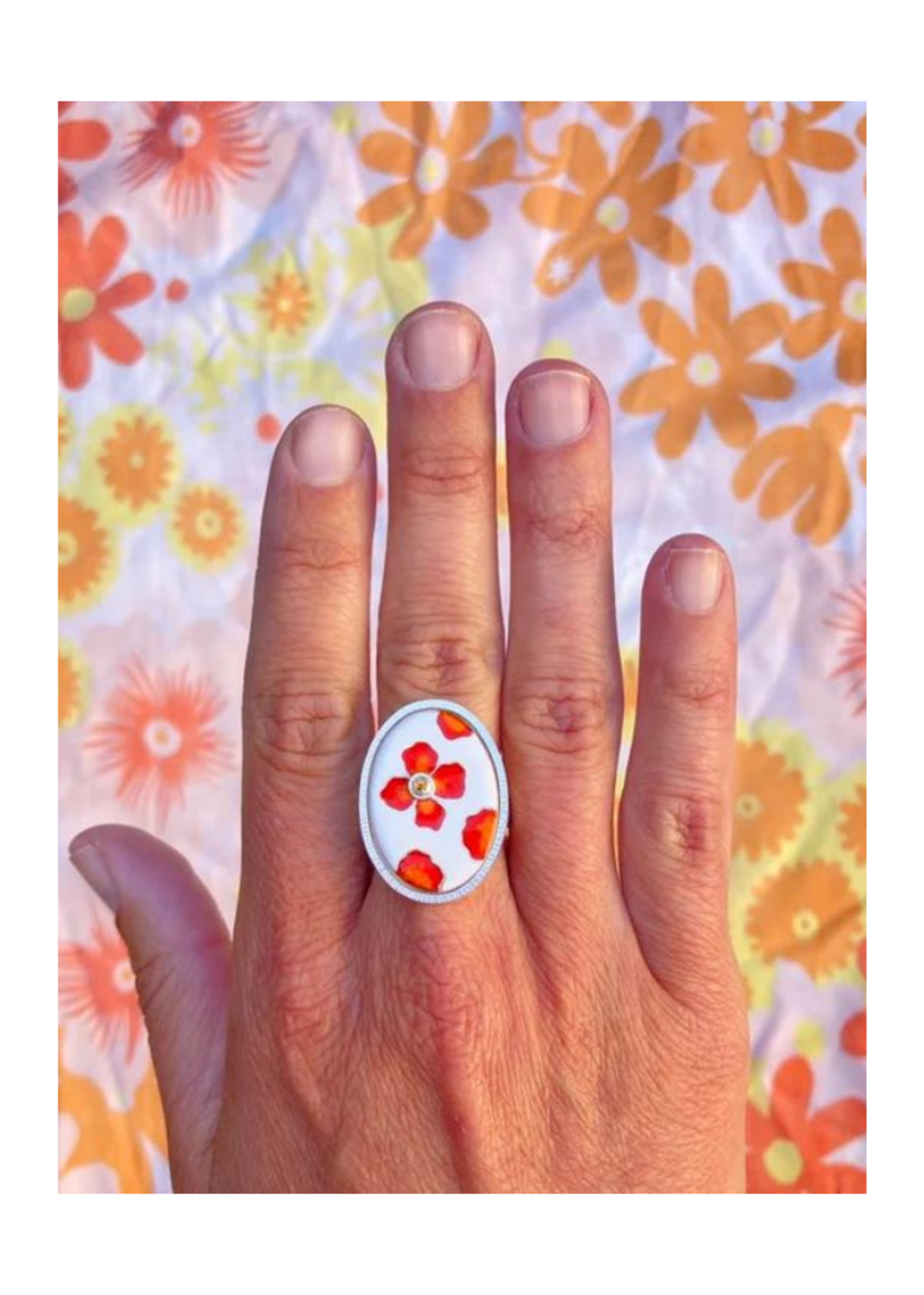 Jenny Windler Jewelry California Poppy Cloissone Ring l Size 7.5