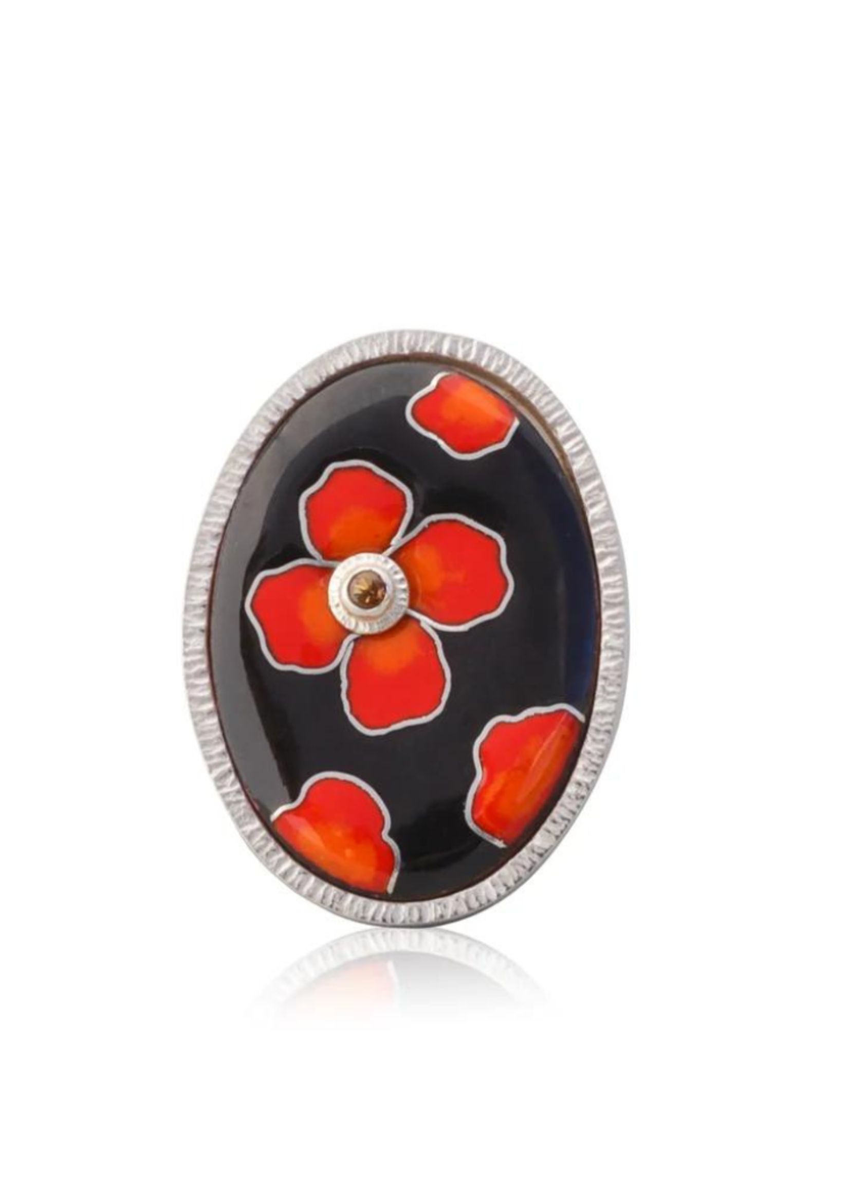 Jenny Windler Jewelry California Poppy Cloissone Ring l Size 4.75
