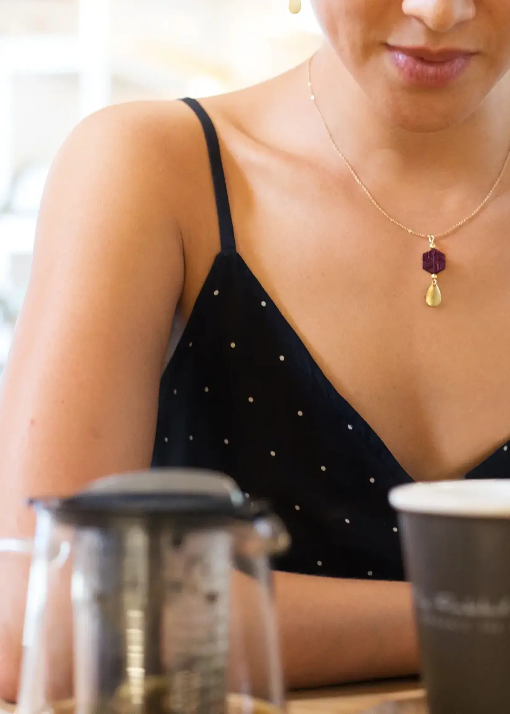 WenWen Designs WenWen Designs - Hexagon Teardrop Necklace