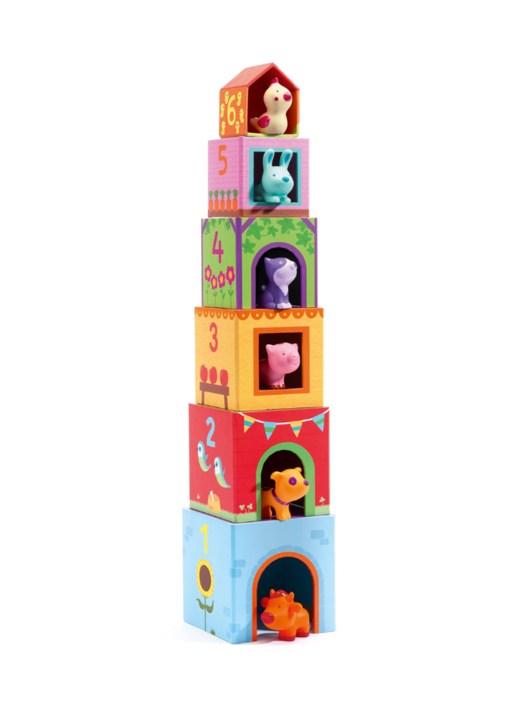 Djeco Djeco Topanifarm Nest & Stack Blocks + Animals