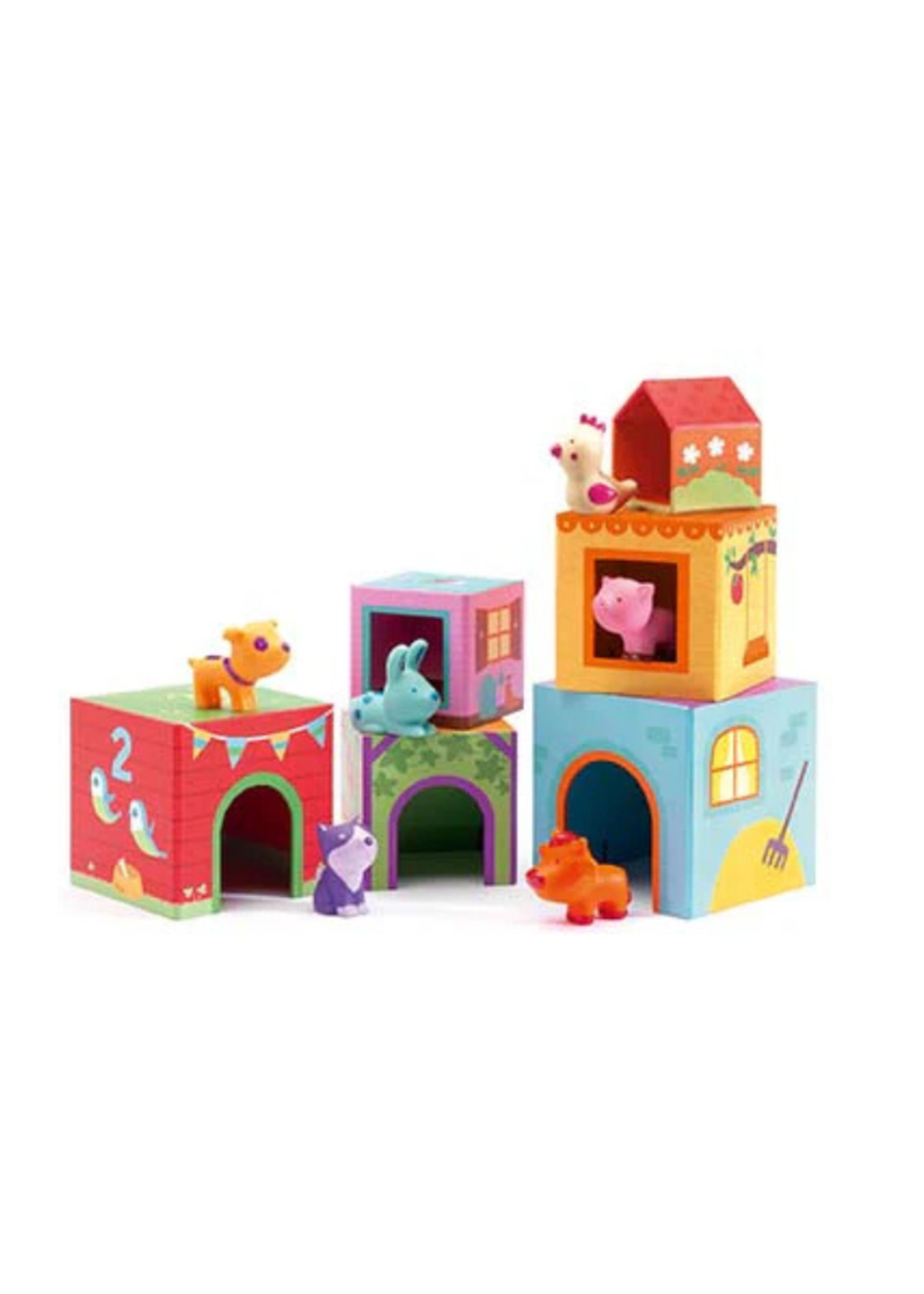 Djeco Djeco Topanifarm Nest & Stack Blocks + Animals