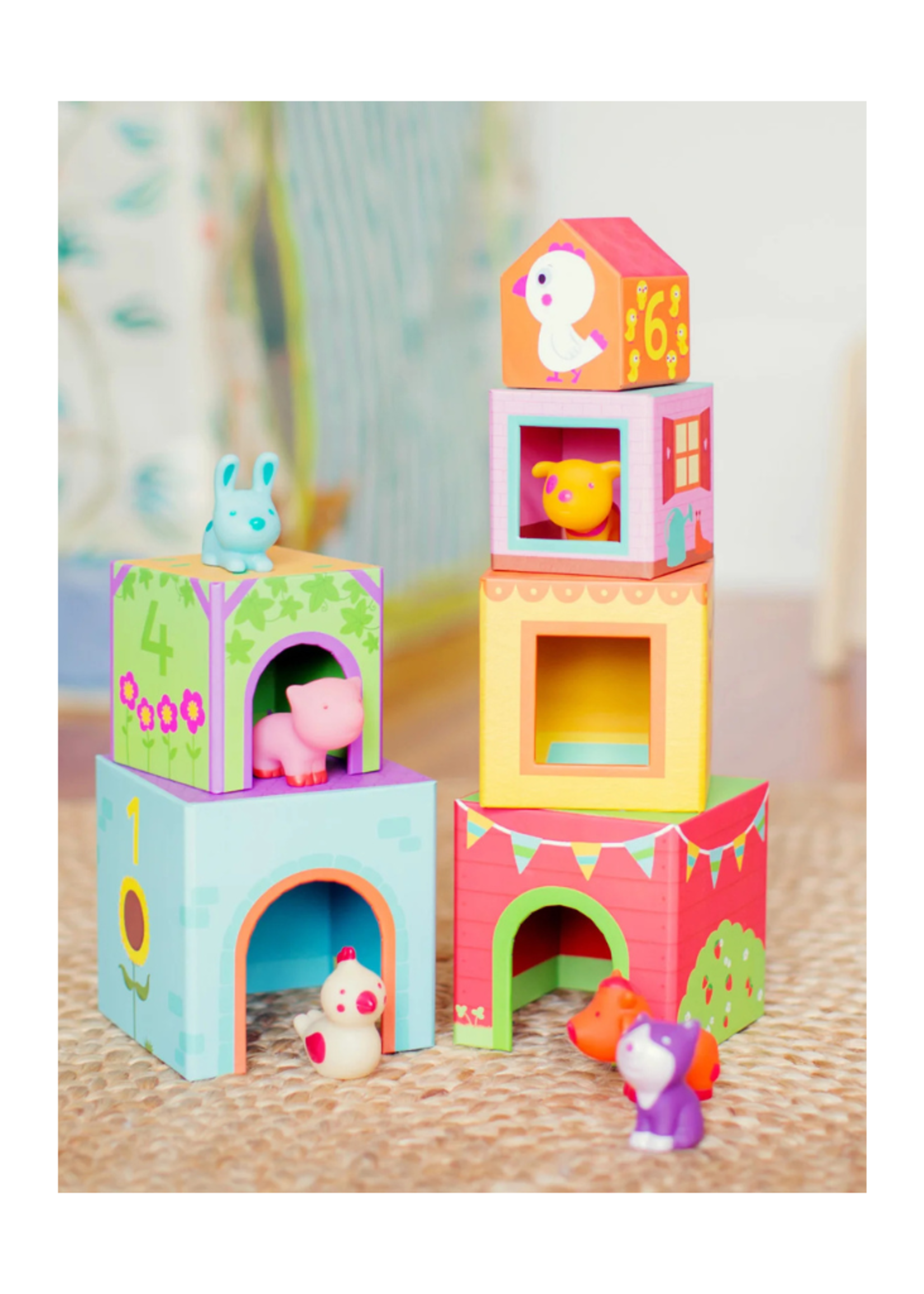 Djeco Djeco Topanifarm Nest & Stack Blocks + Animals