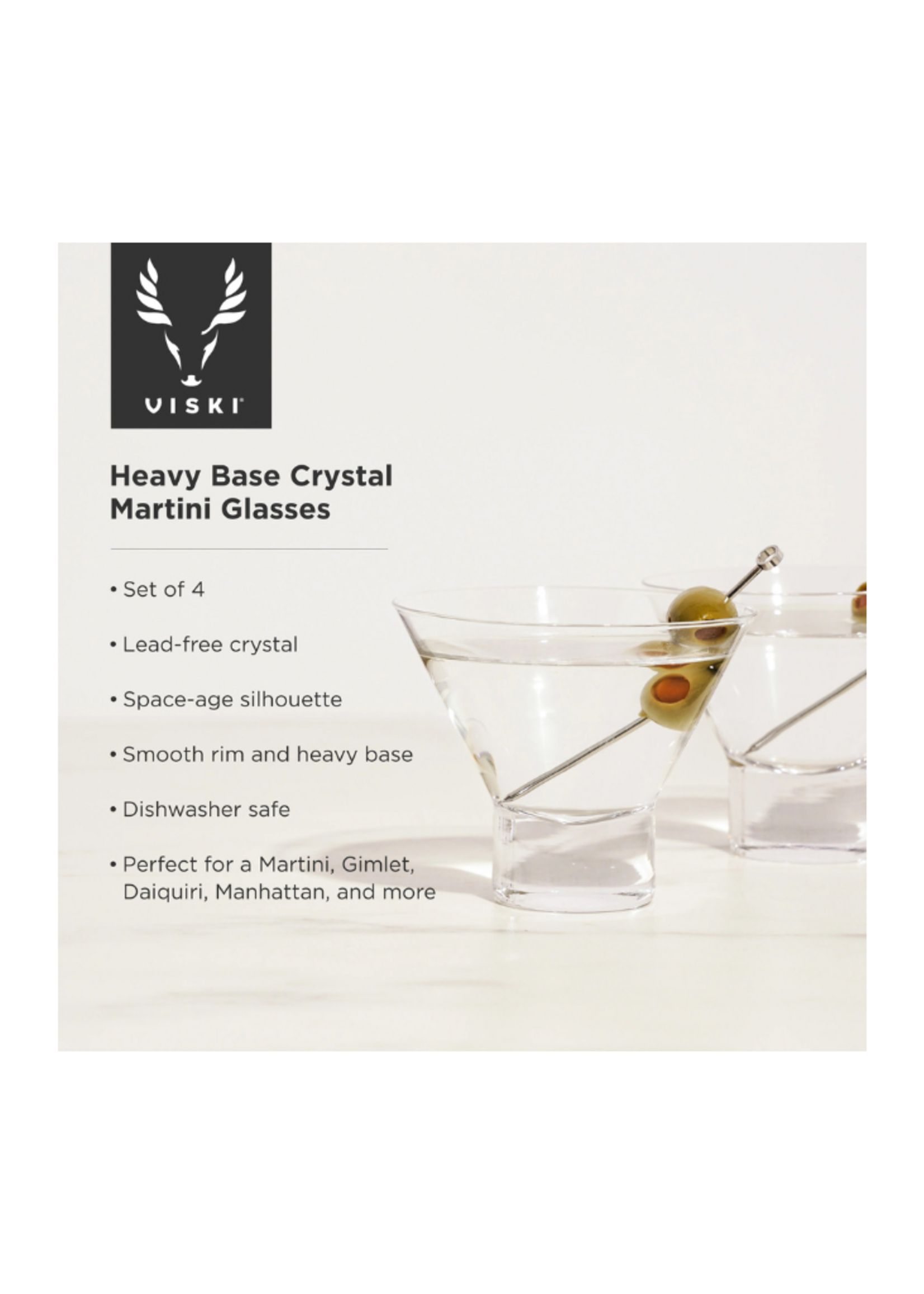 Viski Viski - Raye™ Heavybase Stemless Crystal Martini Glasses Set of 4
