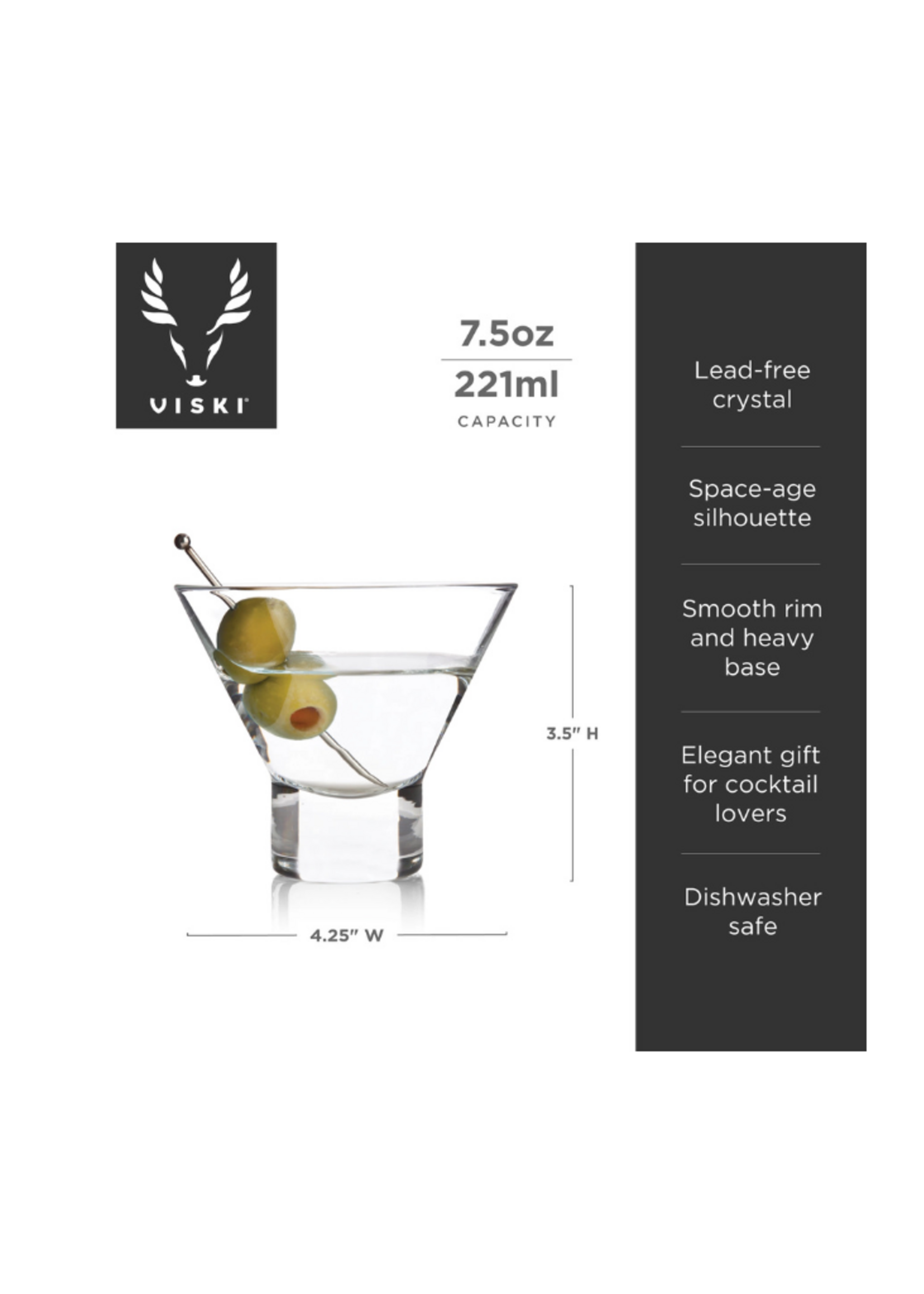 Viski Viski - Raye™ Heavybase Stemless Crystal Martini Glasses Set of 4