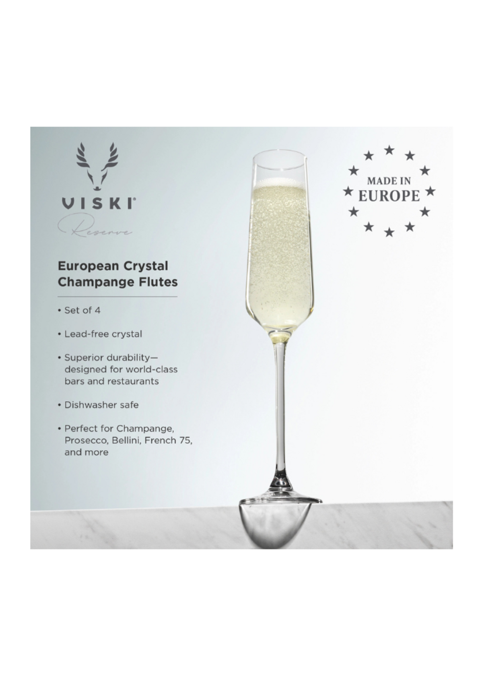 Viski Viski - Reserve Inez European Crystal Champagne Flutes Set of 4