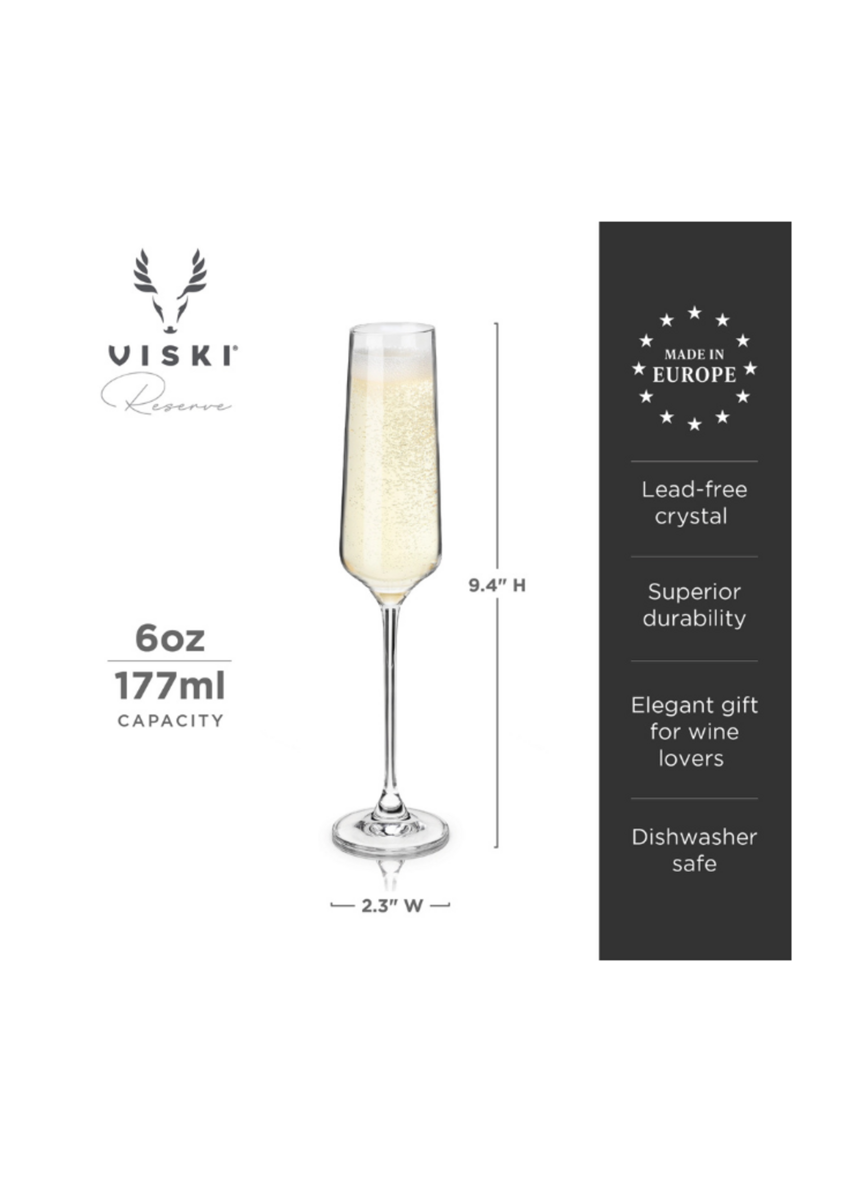 Viski Viski - Reserve Inez European Crystal Champagne Flutes Set of 4