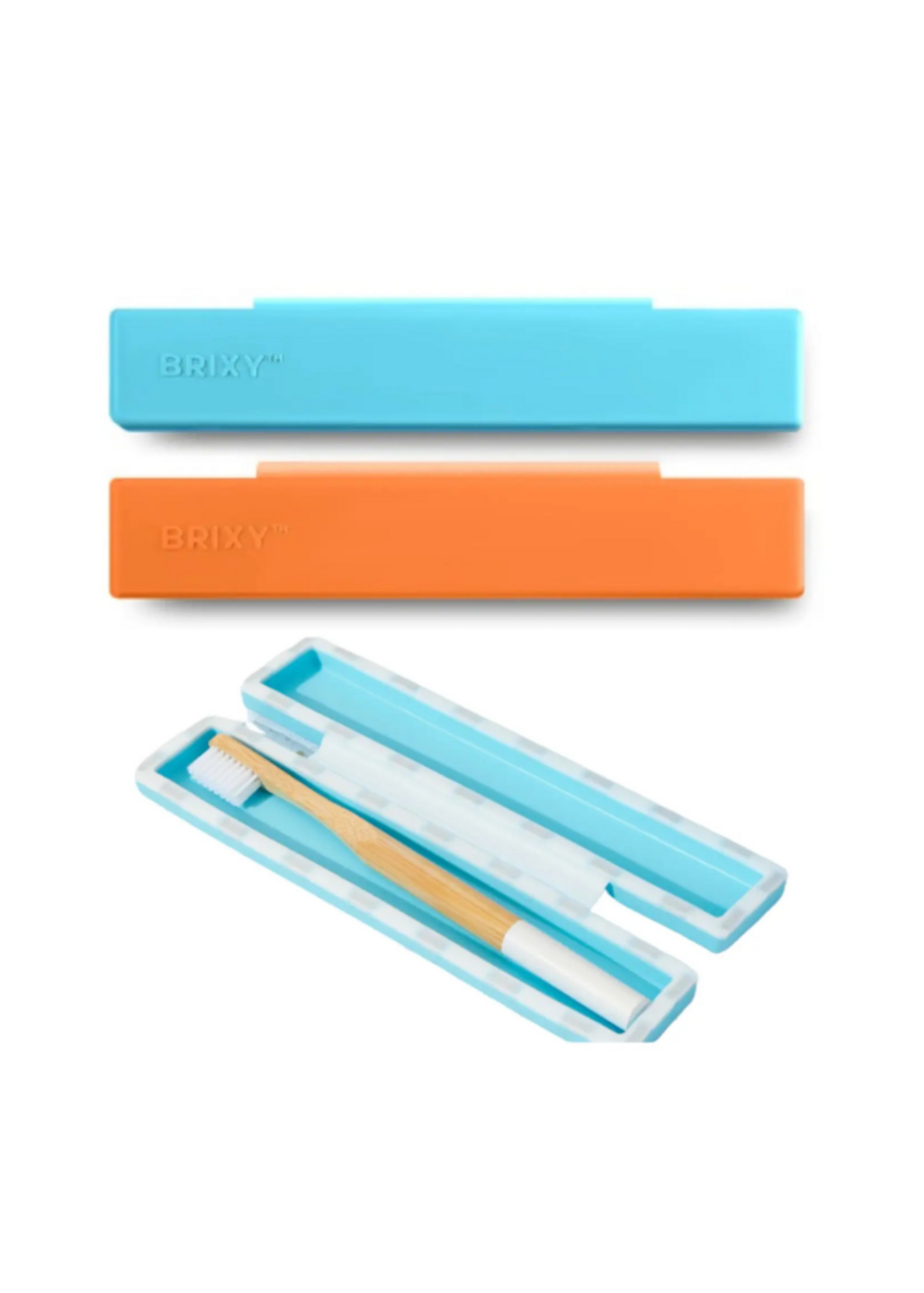 BRIXY BRIXY - Silicone Toothbrush Travel Containers - Blue, Orange