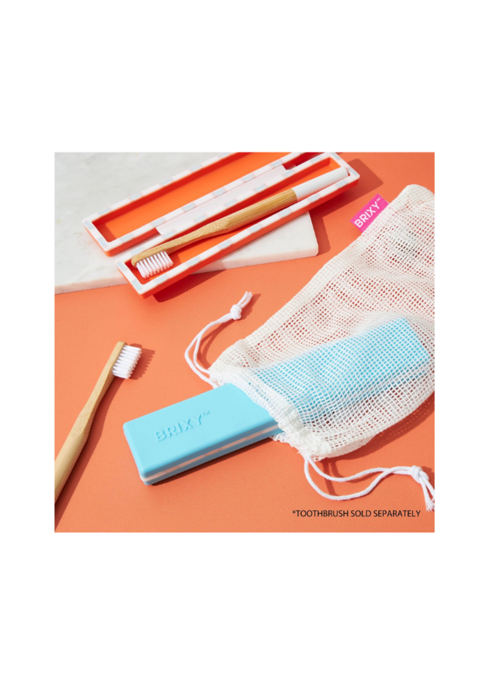 BRIXY BRIXY - Silicone Toothbrush Travel Containers - Blue, Orange