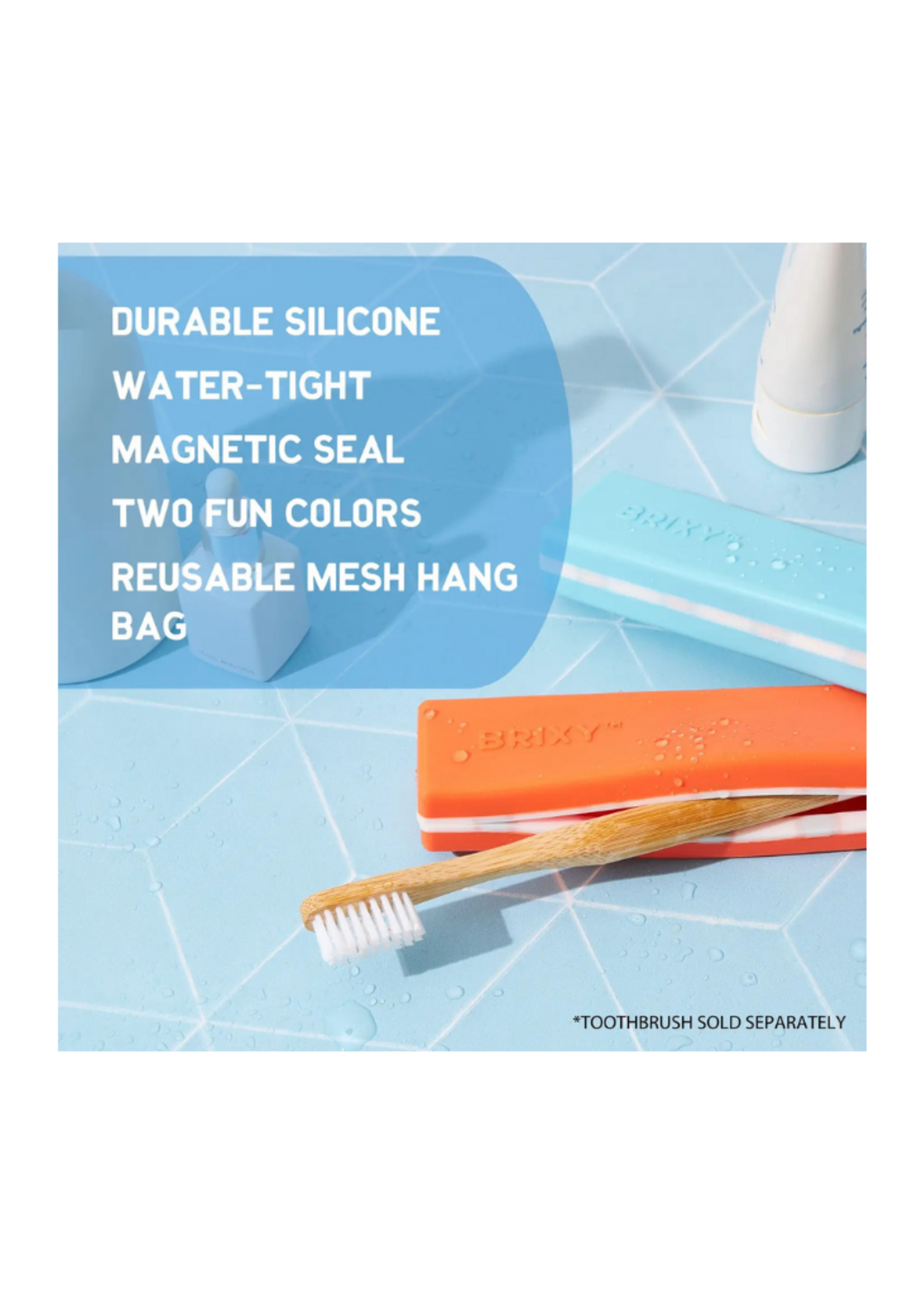 BRIXY BRIXY - Silicone Toothbrush Travel Containers - Blue, Orange