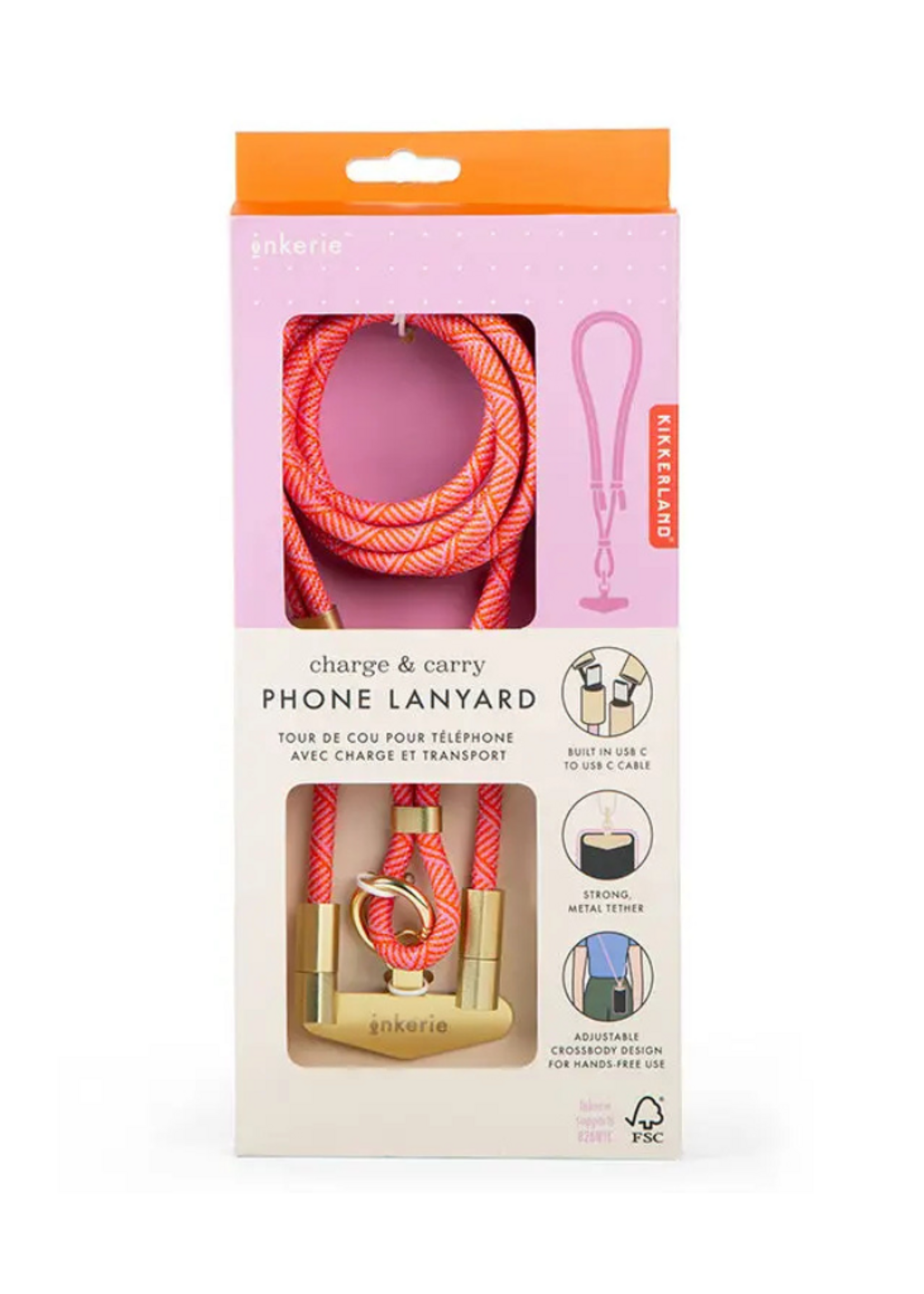 Kikkerland Design Inc. Kikkerland - Charge & Carry Phone Lanyard l Pink