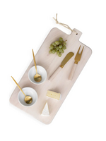 The Bamboo Abode 7 Piece Cheese Board Set in White Washed Wood