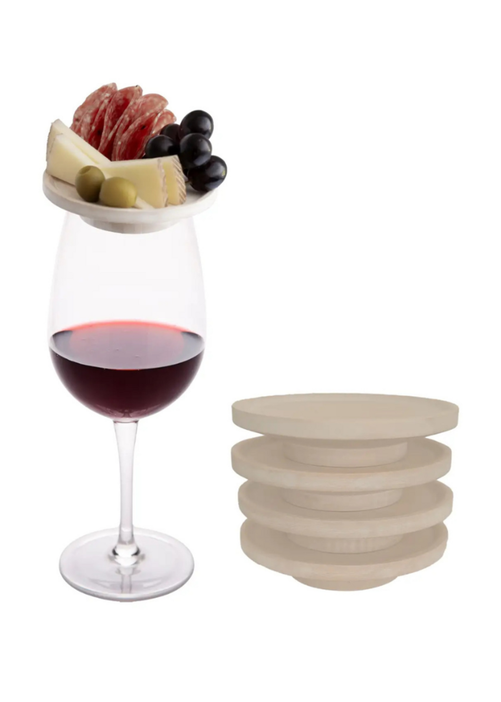 The Bamboo Abode The Bamboo Abode - Wine Glass Charcuterie Plates - Set of 4, White-Washed