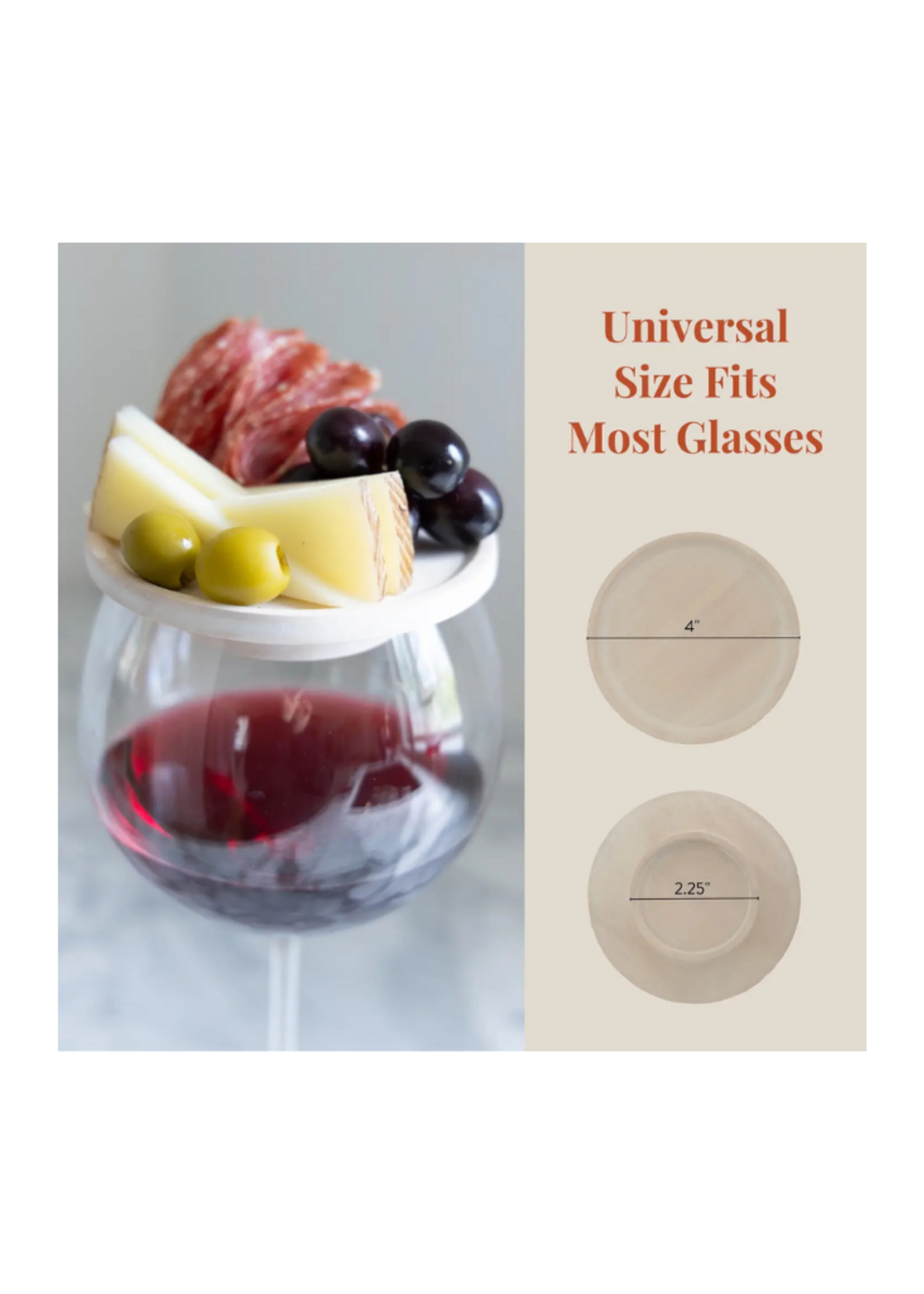 The Bamboo Abode The Bamboo Abode - Wine Glass Charcuterie Plates - Set of 4, White-Washed