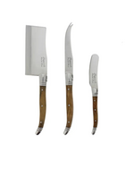 French Home Laguiole Connoisseur Olive Wood Cheese Knife Set, 3pc