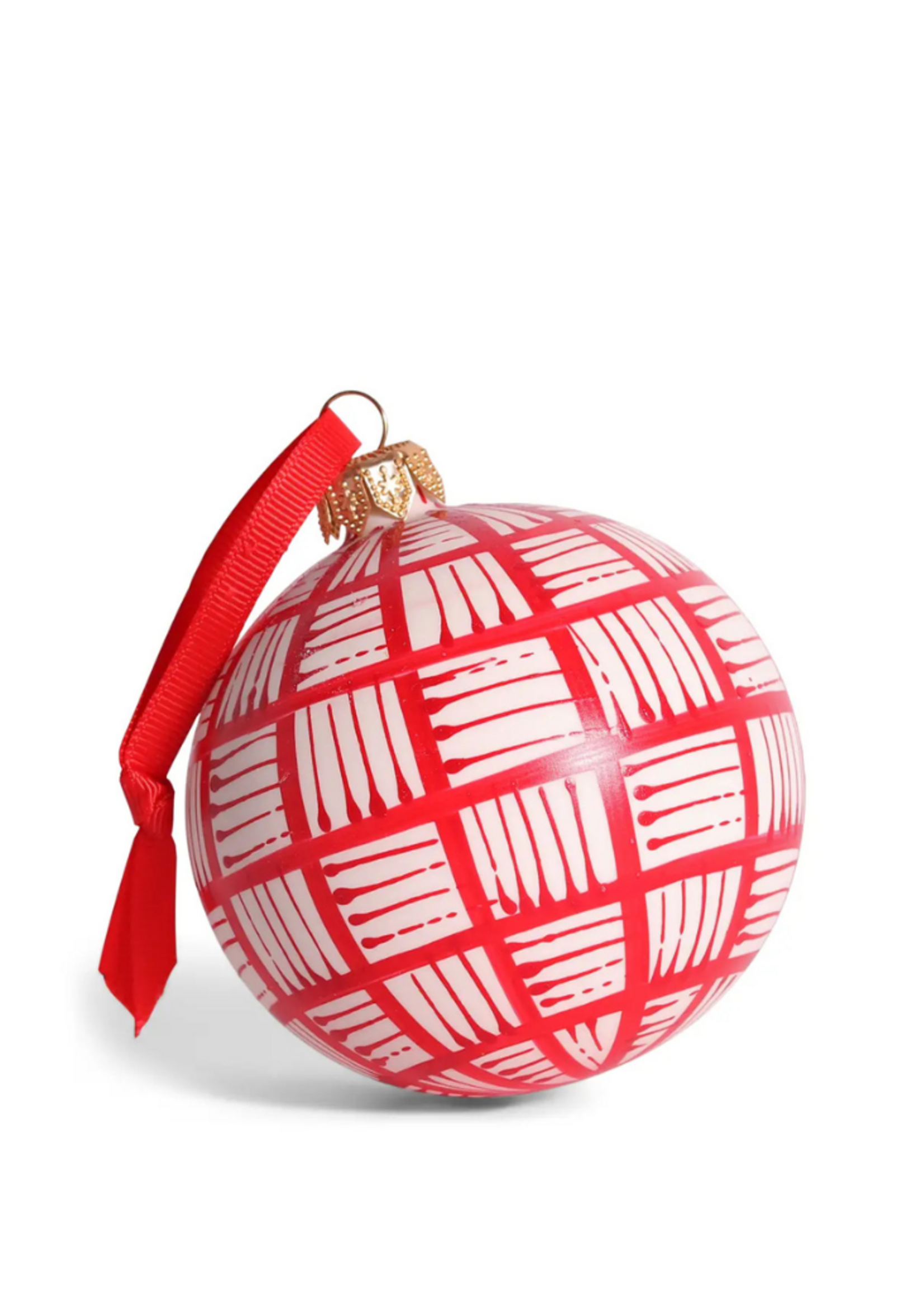 studio THIE studio THIE - Lines Glass Ornament 8cm, Red On Natural