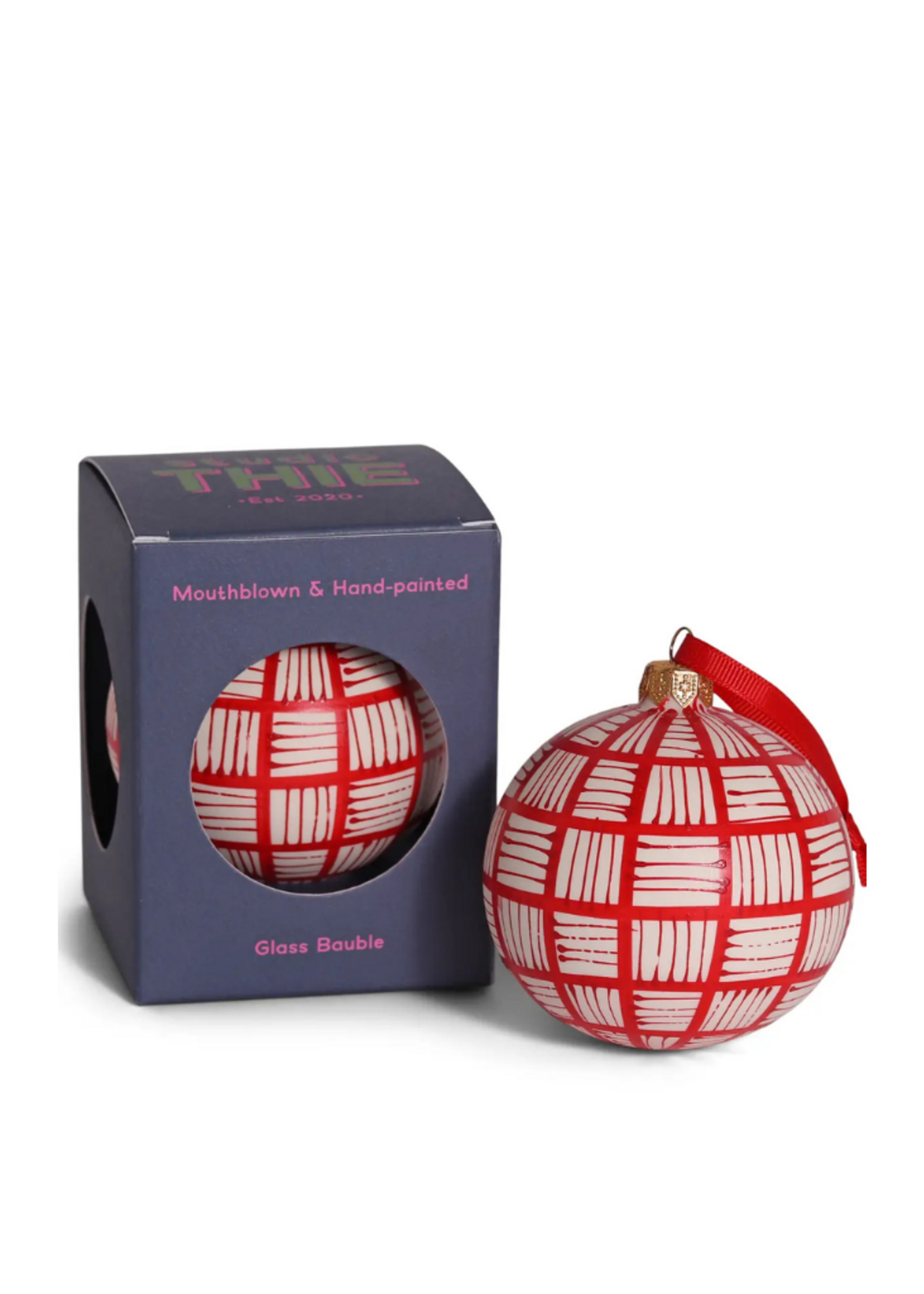 studio THIE studio THIE - Lines Glass Ornament 8cm, Red On Natural